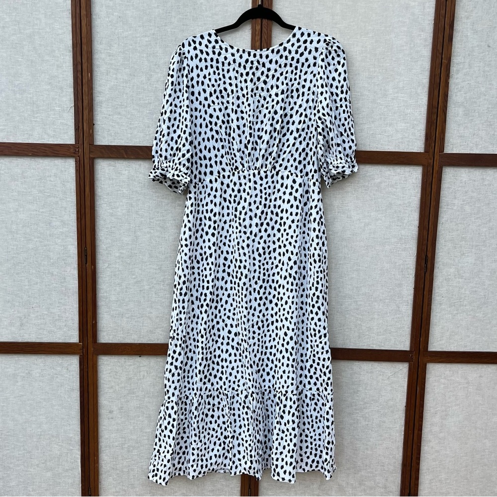 Nobody’s Child White Smudge Spot Print Selena Polka Dot Midi Dress - 12 - Picture 4 of 15